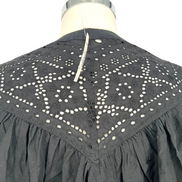 Madewell Embroidered Shirred Short Sleeve Cotton Blouse Black Size XS NWT - Picture 5 of 9